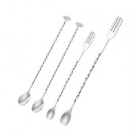 Stainless Steel Bar Honey Cocktail Stirring Rod Fork Spoon Stirrer